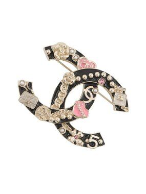 Chanel Brooch CC Logo Rhinestone Faux Pearl
